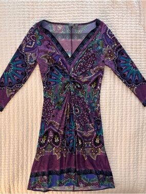 Muse Purple Paisley Long Sleeve Dress- Size 4